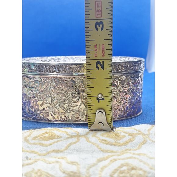 FTD Silver Tone Embossed Oval Trinket Box with Red Lining – 4" Excellent! - Picture 6 of 6